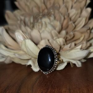 Black Onyx Ring Size 8½ Silver Plated NEW